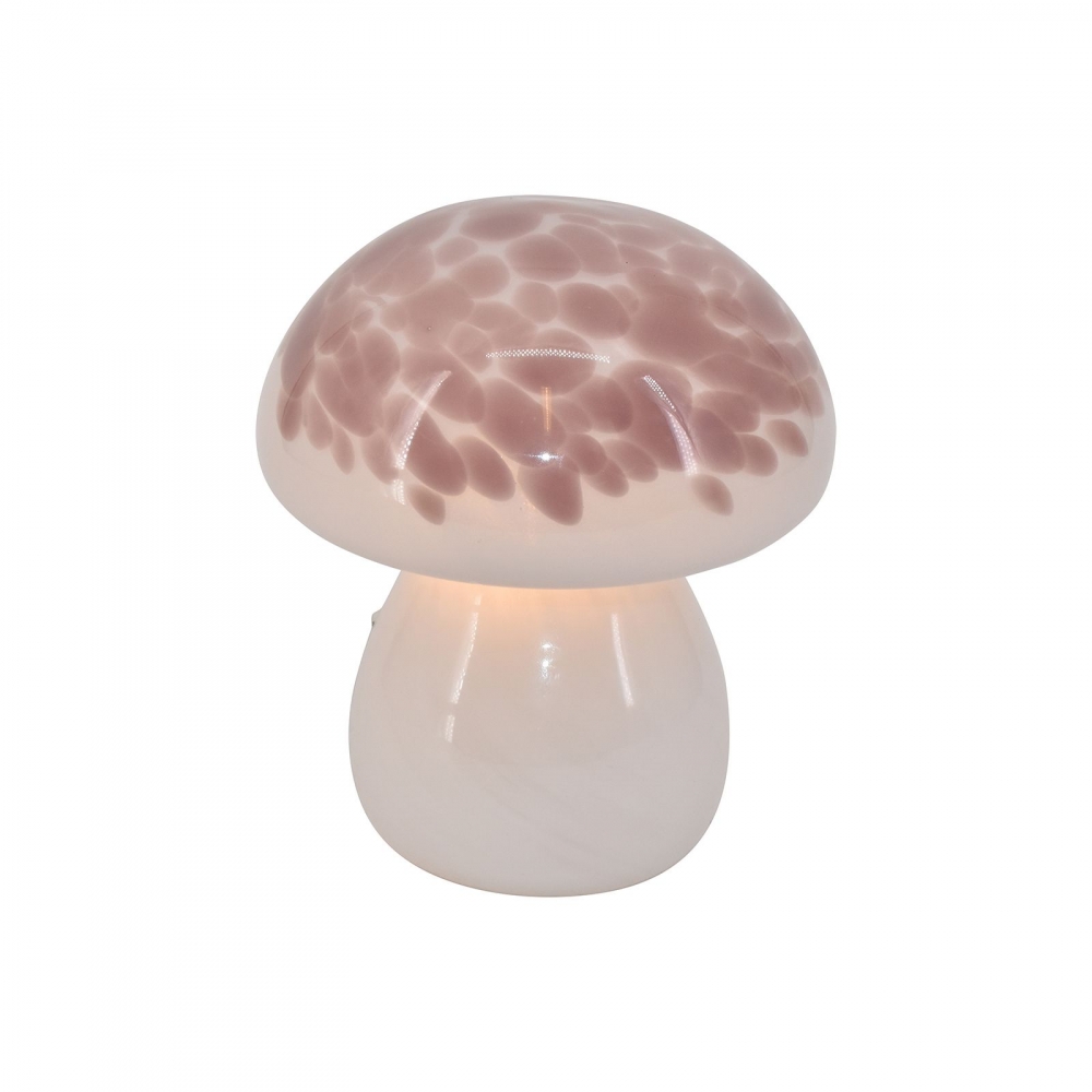 Mushroom glass sopp med led-lys rosa/hvit